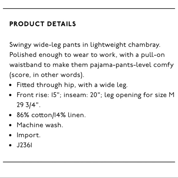 Madewell Pull-On Gaucho Crop Pant light blue NWOT - Picture 6 of 7